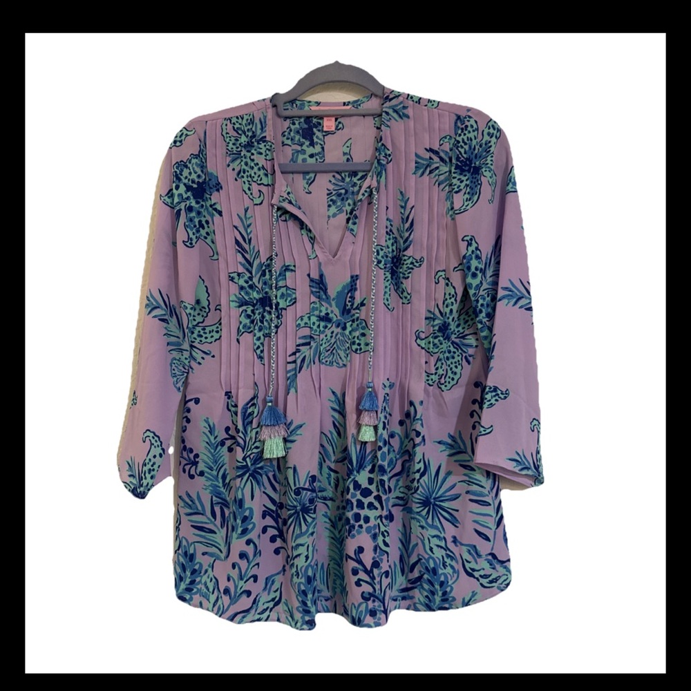 Lilly Pulitzer Pink 3/4 Sleeve Pleated Tunic